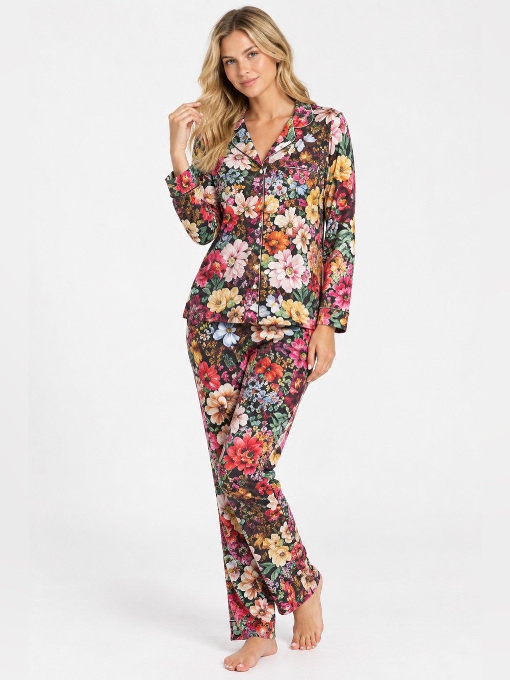 Johnny Was Sandra Floral Animal Print Long PJ Set Boho Chic Size Medium